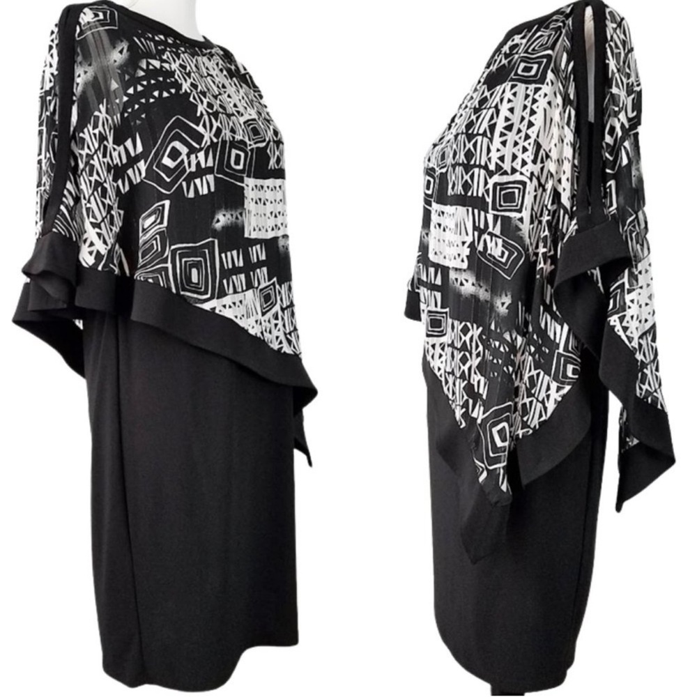 R&M Richards. Black and White Cold Shoulder Dress. Size 8. - Picture 3 of 6